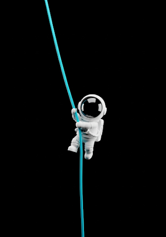 Cute Astronaut on a Rope in Space
