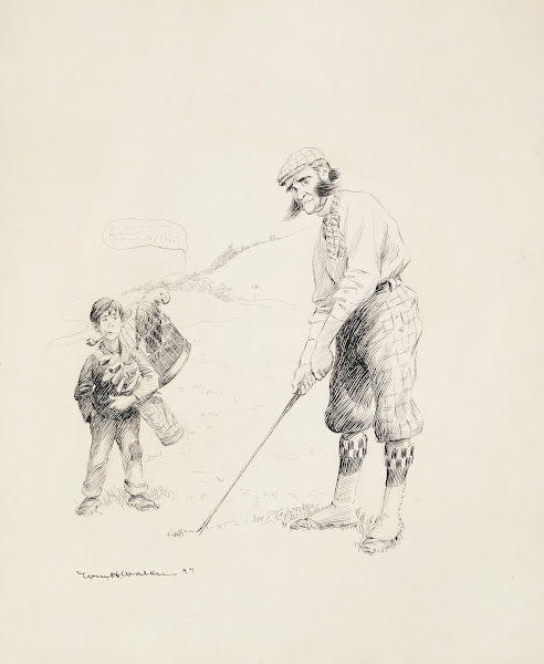 A man golfing looking worried 1897