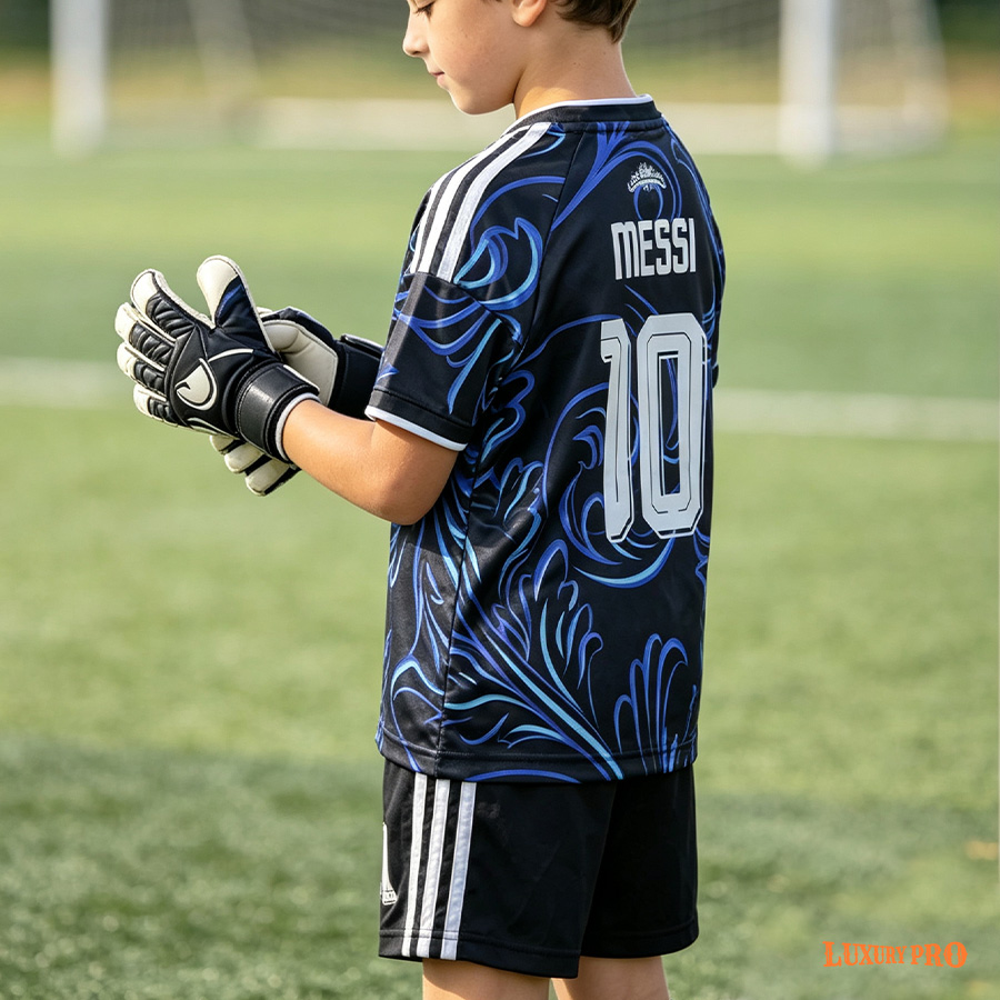 AOP MEG children's raglan sleeve folded neck curved football uniform+MEG children's beach pants