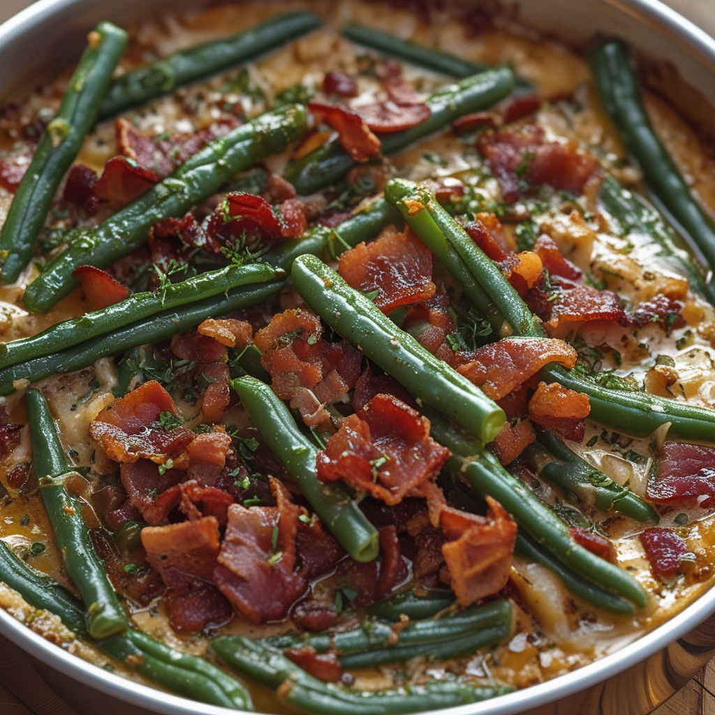 Bacon Loaded Green Bean Casserole - Easy Homemade Comfort Food finished