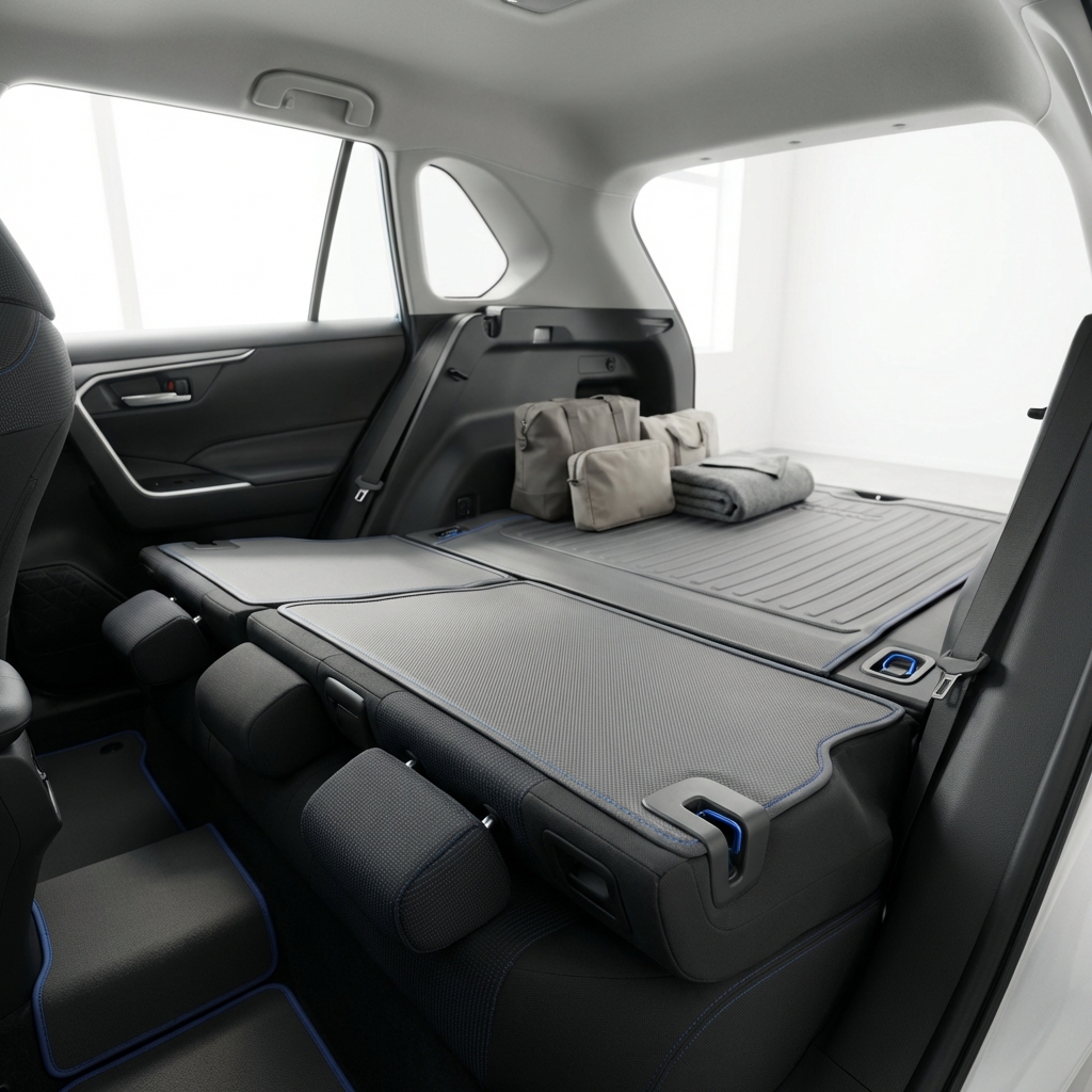 Rear seat and cargo area of a Toyota RAV4 with folded seats showing spacious clean interior ideal for subaru crosstrek for sale listing