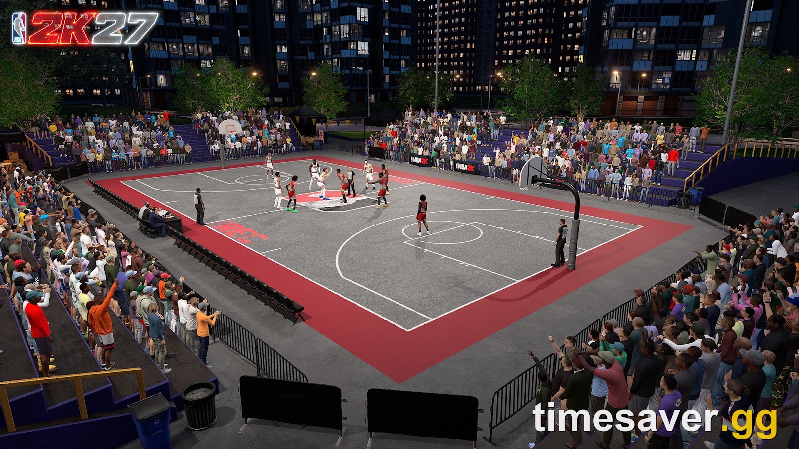 NBA 2K27 outdoor Park court at night, where players grind games to earn VC