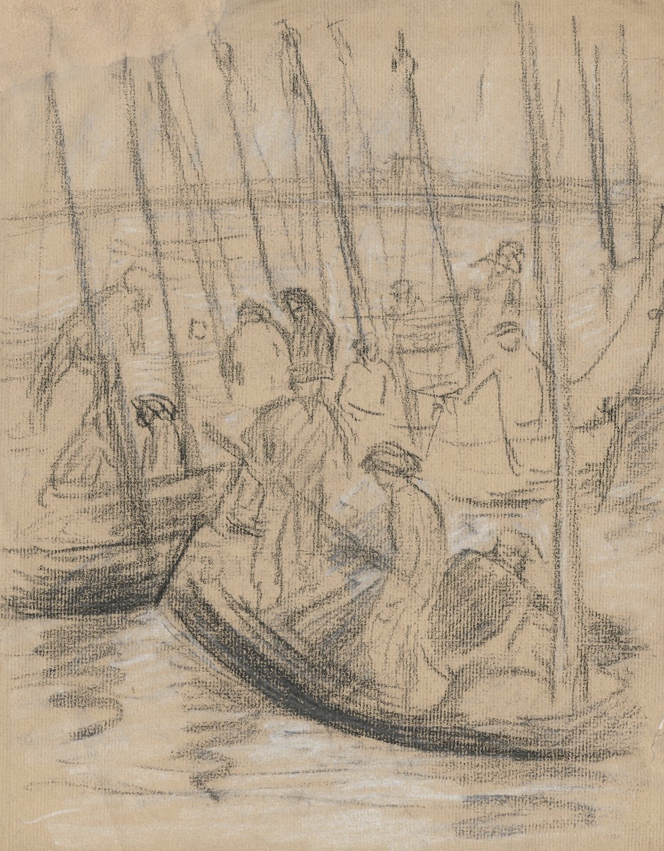Żaglówki z rybakami w przystani 1910