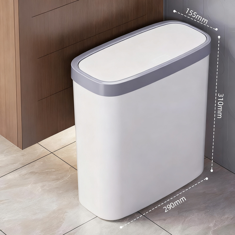 Slim plastic trash can for bathroom and kitchen
