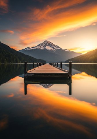 Sunset Mountain Lake Pier