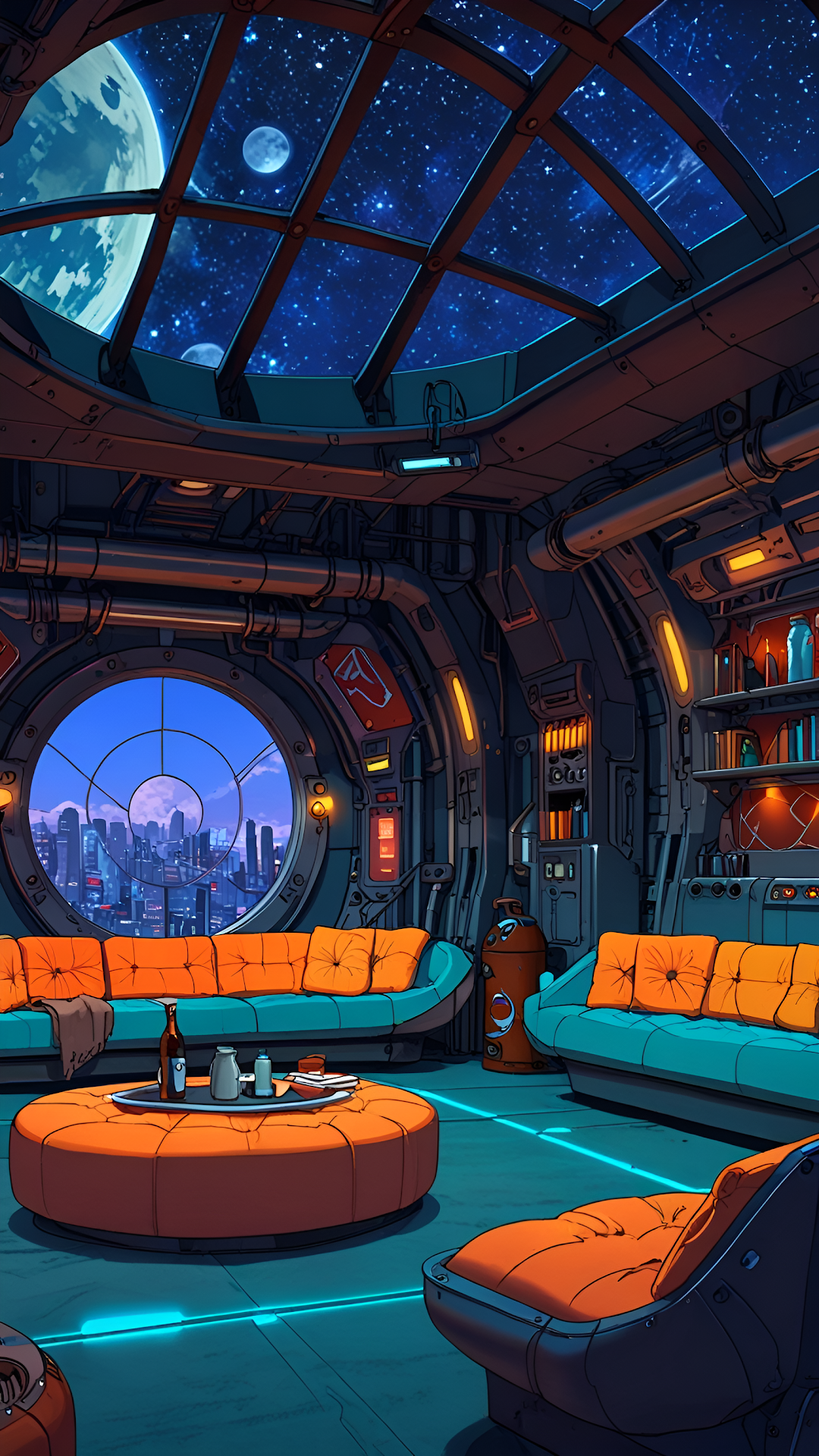 Futuristic Spaceship Lounge with Starry Dome View - Free 4K mobile Wallpaper
