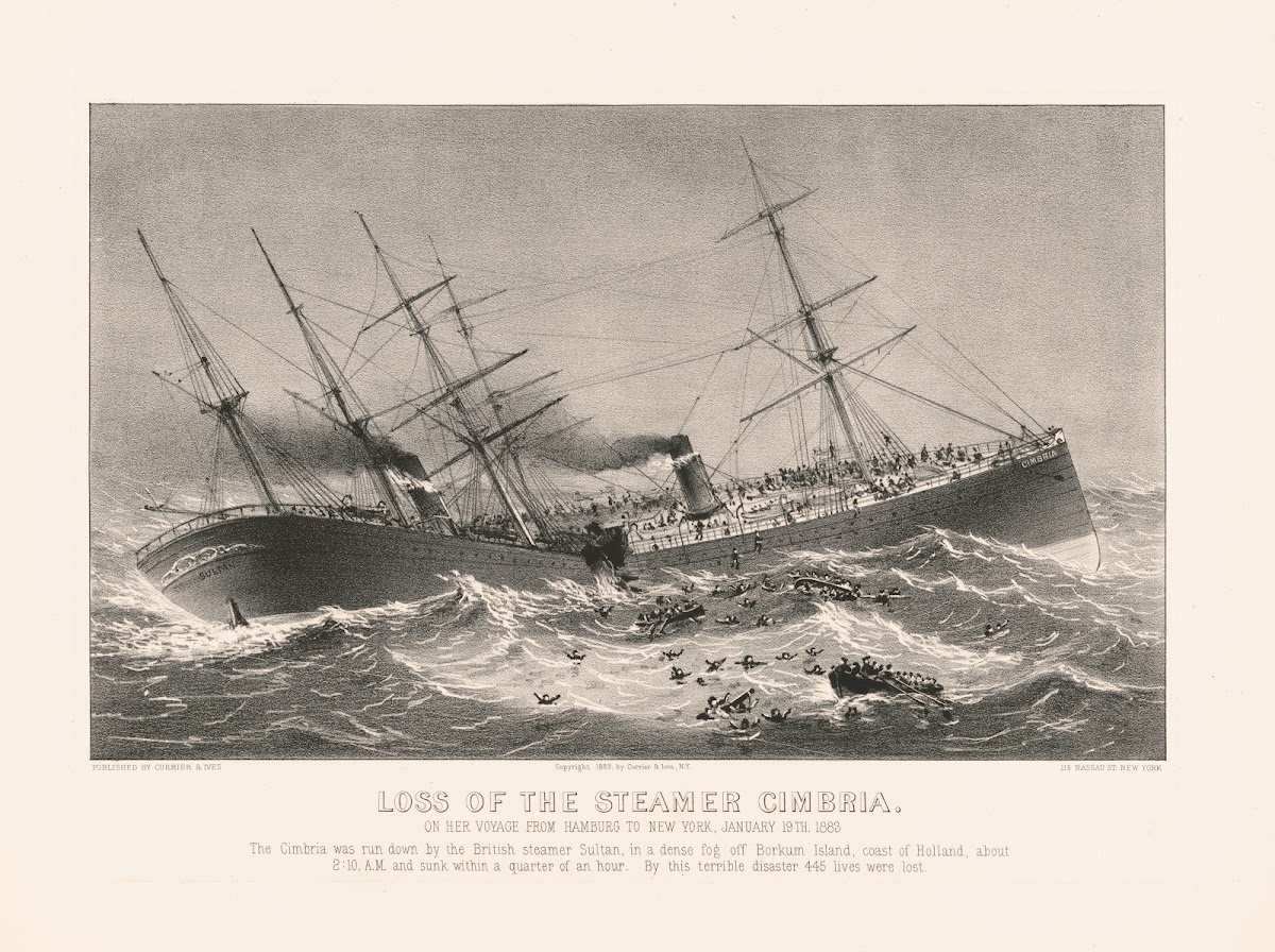 Loss of the steamer Cimbria on her voyage from Hamburg to New York January 19th