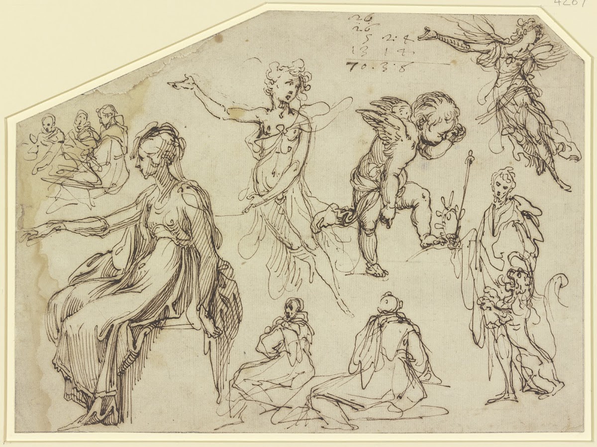 Studienblatt Zehn Figuren und ein Löwe ca 1600 1610