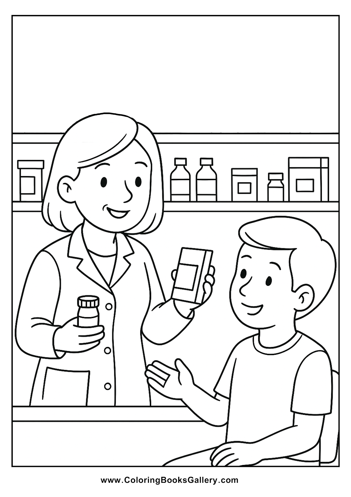 Explore the World of Pharmacy: A Coloring Sheet for Kids and Adults – free coloring page for kids