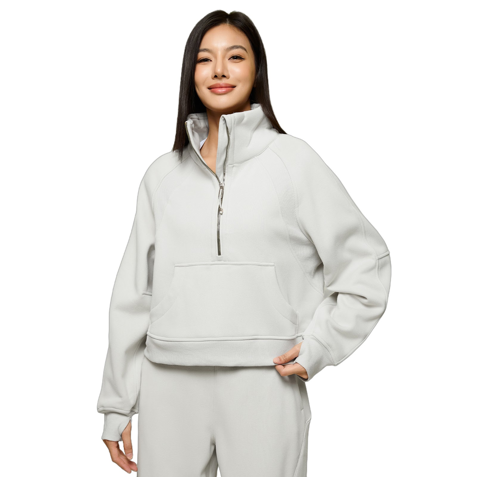 Damen-Sweatshirt mit Stehkragen, Reißverschluss und Futter