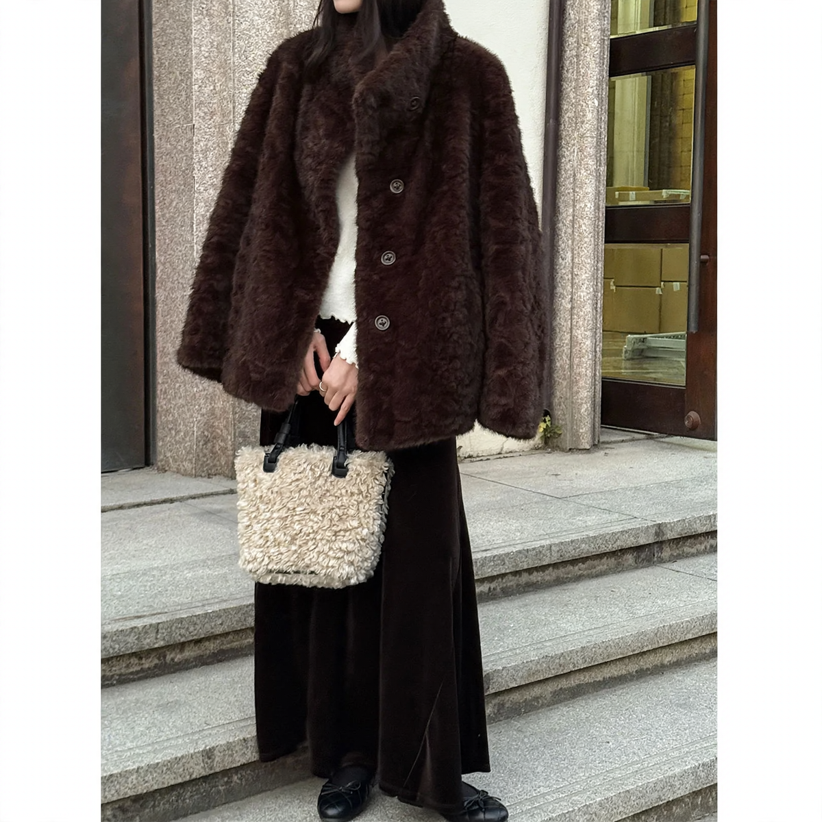 Ladies' Faux Fur Jacket with Stand-Up Collar, Lined, Model 52003