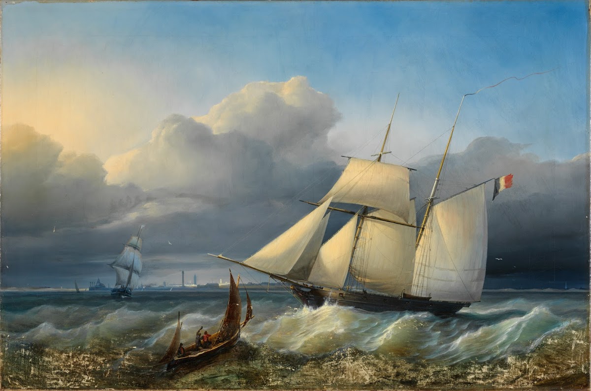 Louise Marie van de Koninklijke Belgische Marine zeilend op de rede van Oostende