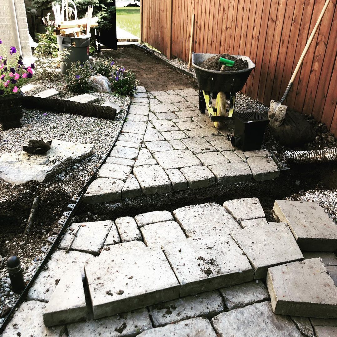 Curved paver walkway installation in London, Ontario
