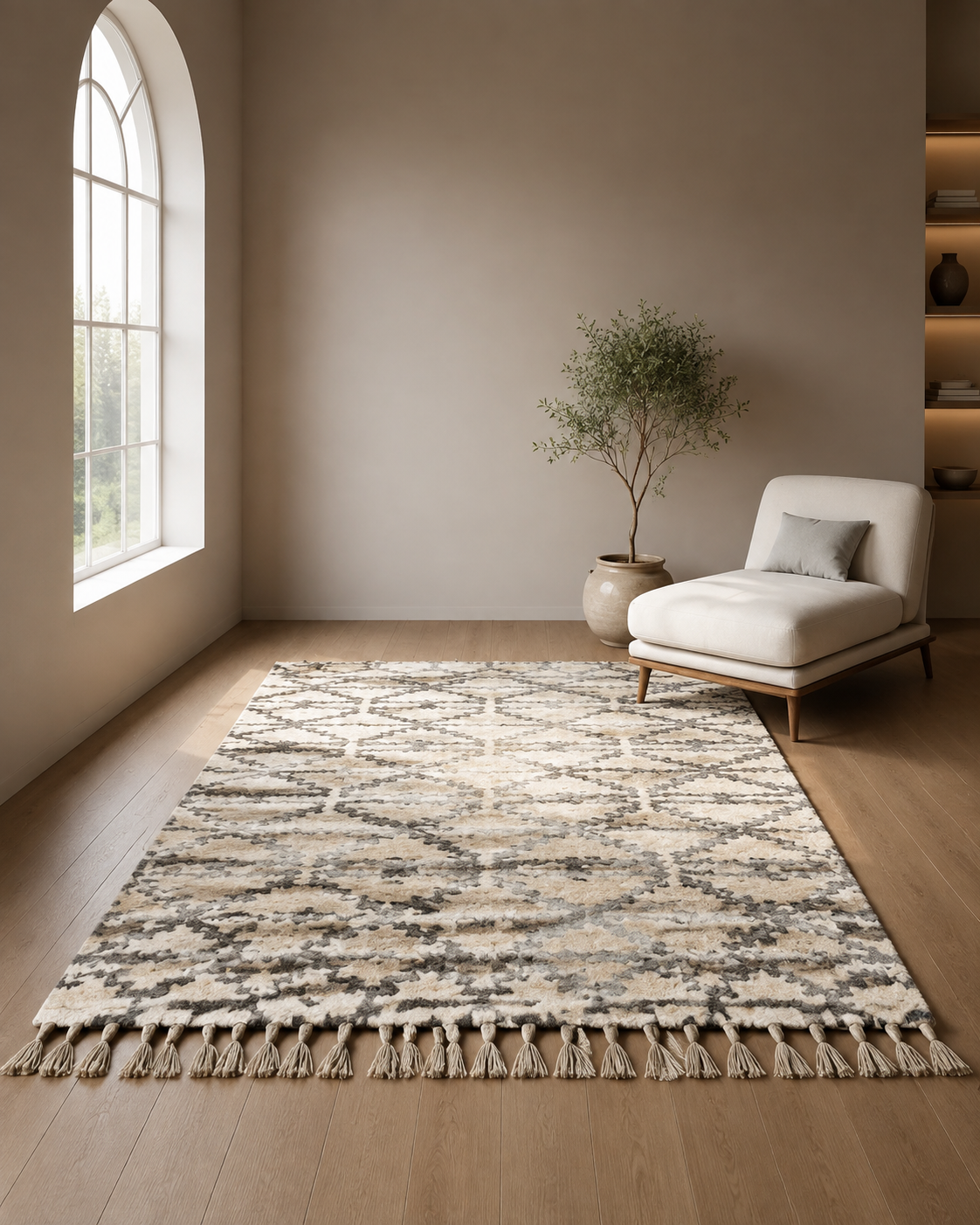 Ivory Gray Medallion Fringed Rug view 2
