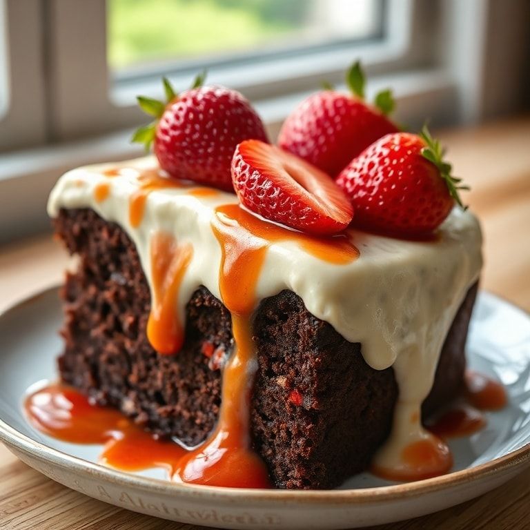 Moist Strawberry Chocolate Cake with Cream Cheese Frosting: Easy Homemade Delight finished
