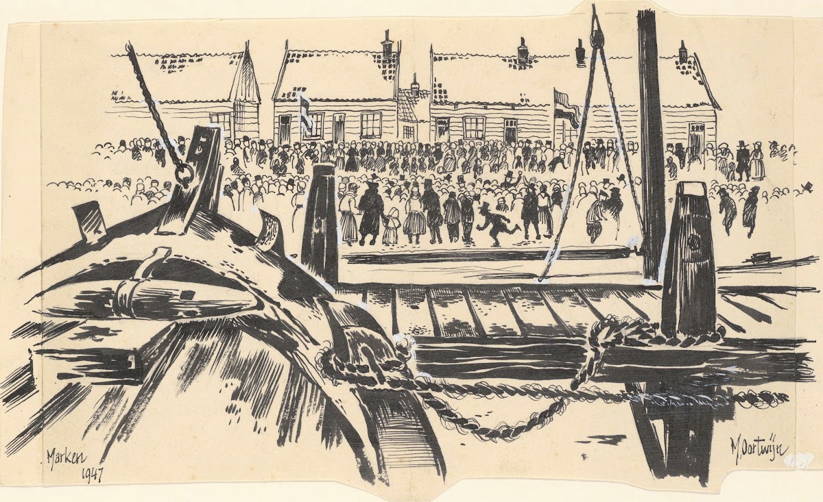 Gezicht op Marken vanaf de haven 1947