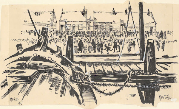 Gezicht op Marken vanaf de haven 1947