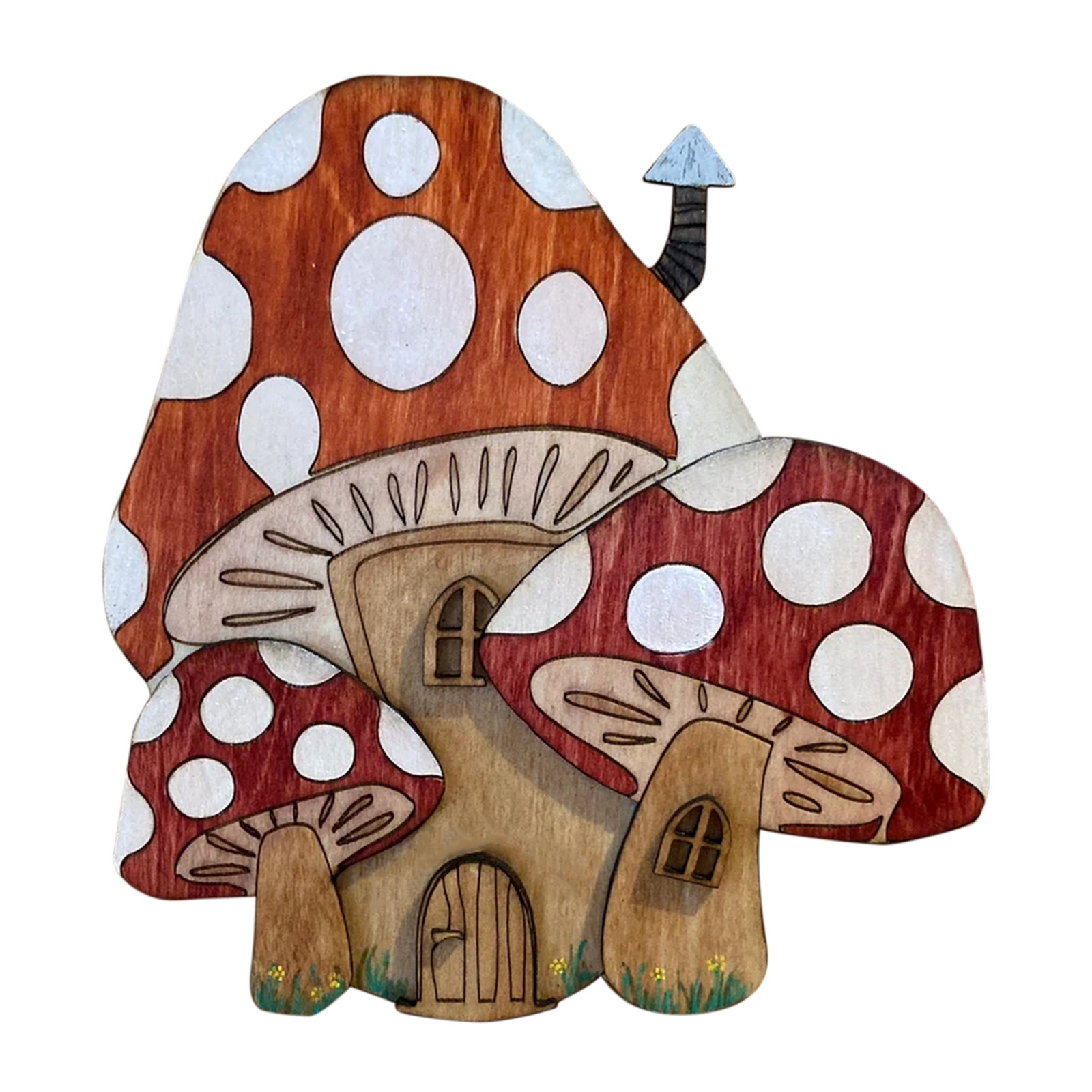 Decorative 2D fairy door made of pine wood with animal motifs