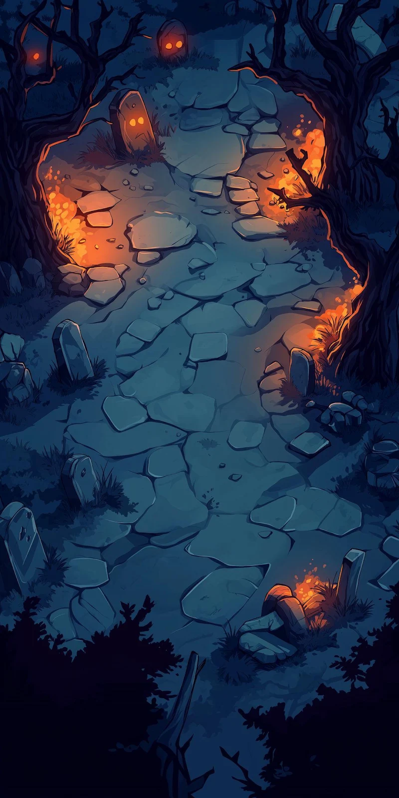 Spooky Graveyard Stone Path - Digital Game Art Full HD iPhone Wallpaper (1080x2160)