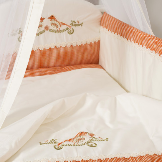 Постельный комплект 7 эл Twins Etno Птичка терракотовый