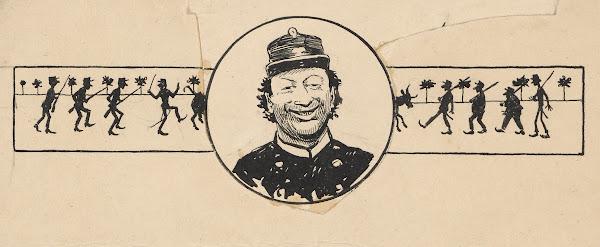 Happy soldier and silhouettes of other soldiers 1891