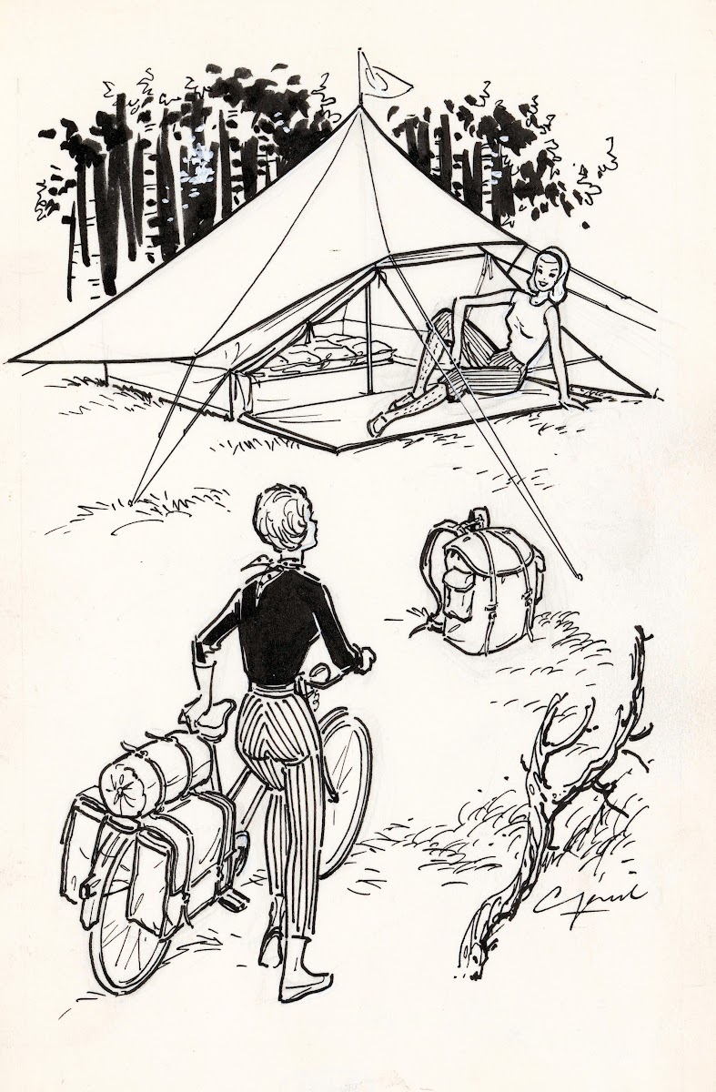 Zittende vrouw voor een tent 1930