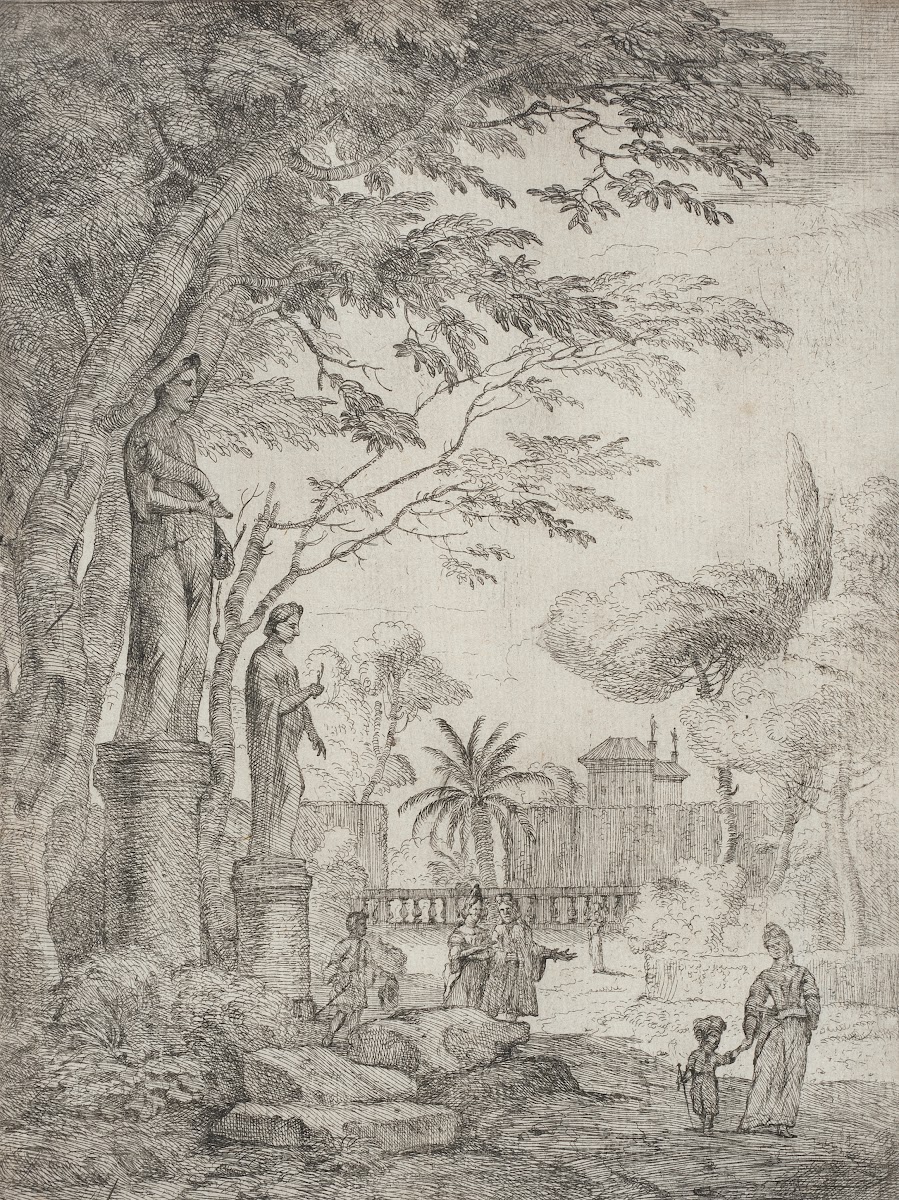 Garden Scene with Two Statues Garden of the Villa Medici circa 1710 1720
