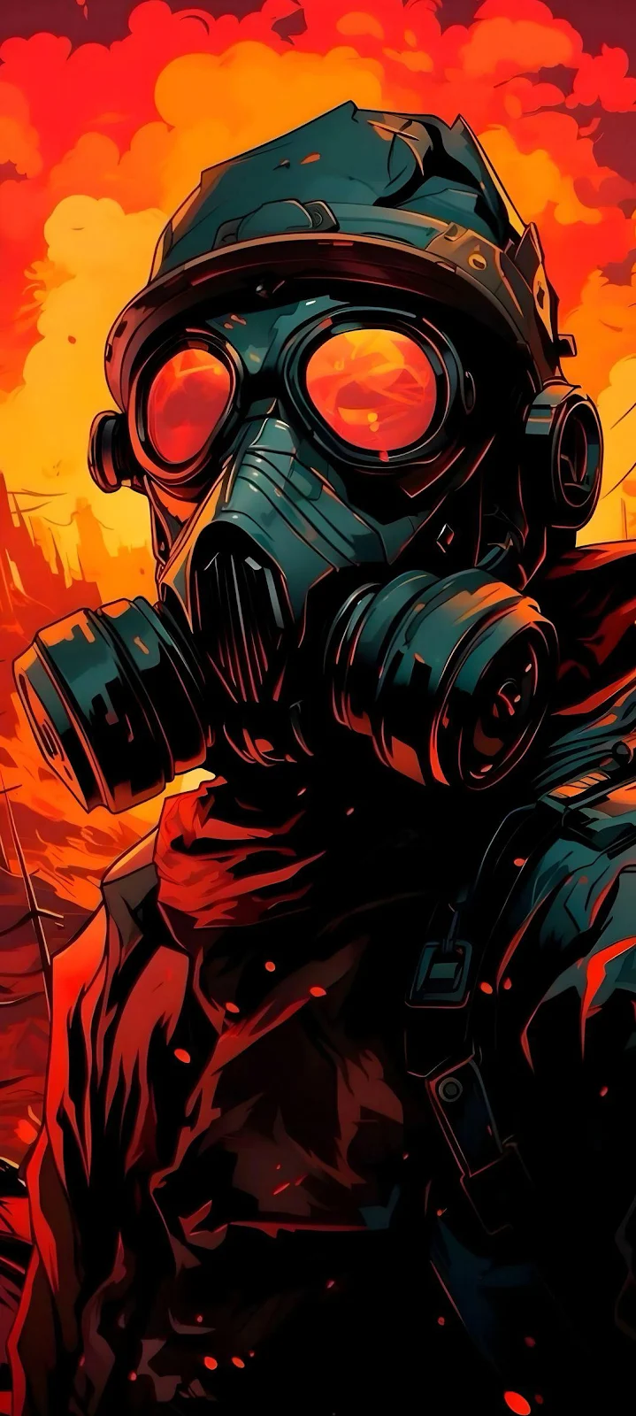Post Apocalyptic Gas Mask Soldier - Digital Illustration Full HD iPhone Wallpaper (1080x2402)
