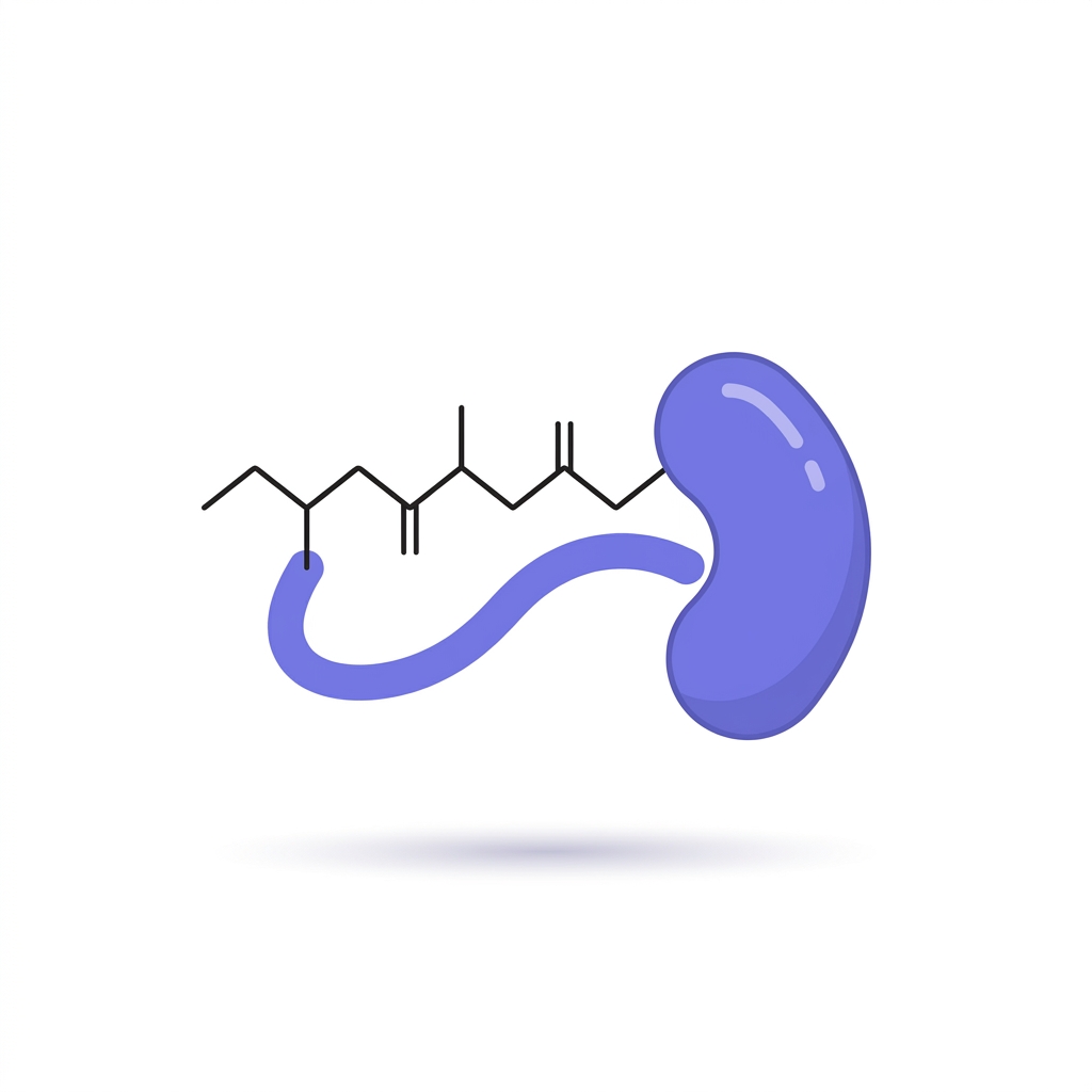 Minimalist full frame illustration of a peptide chain with a fatty acid side chain showing acylation and albumin binding on white background peptite