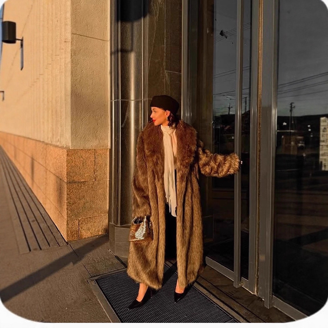 Long Vintage Coat in Faux Fur