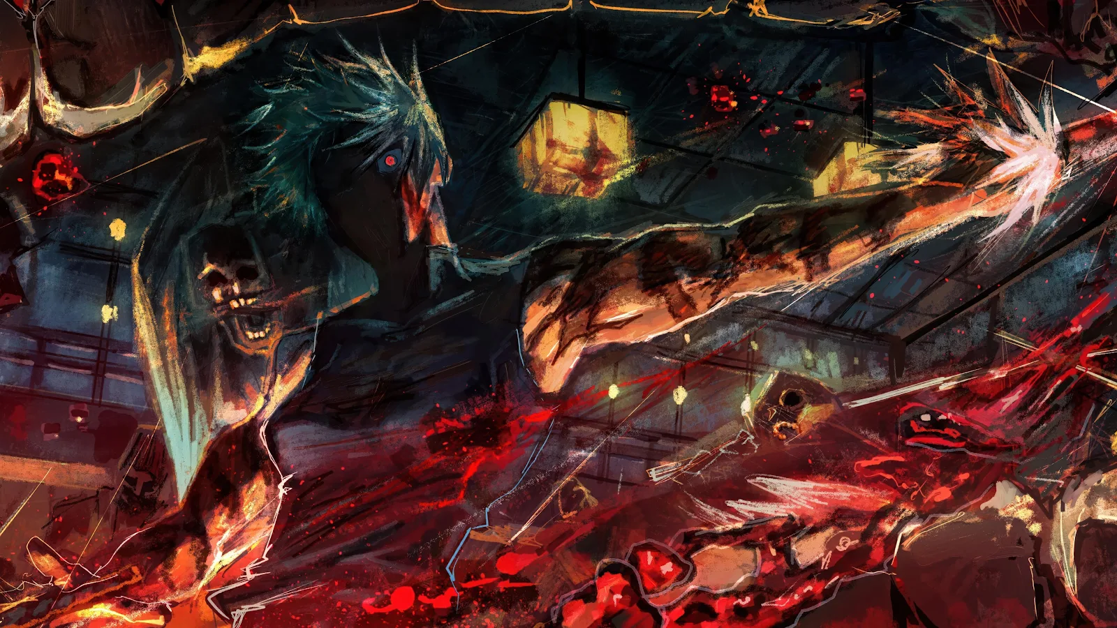 Intense Anime Character Bloody Attack - Dramatic Digital Painting 4K Wallpaper (3840x2160)