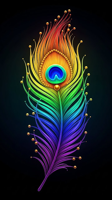 Stylized Peacock Feather Made of Woven Rainbow-Colored Glass Strands on Dark Background - Free mobile Wallpaper