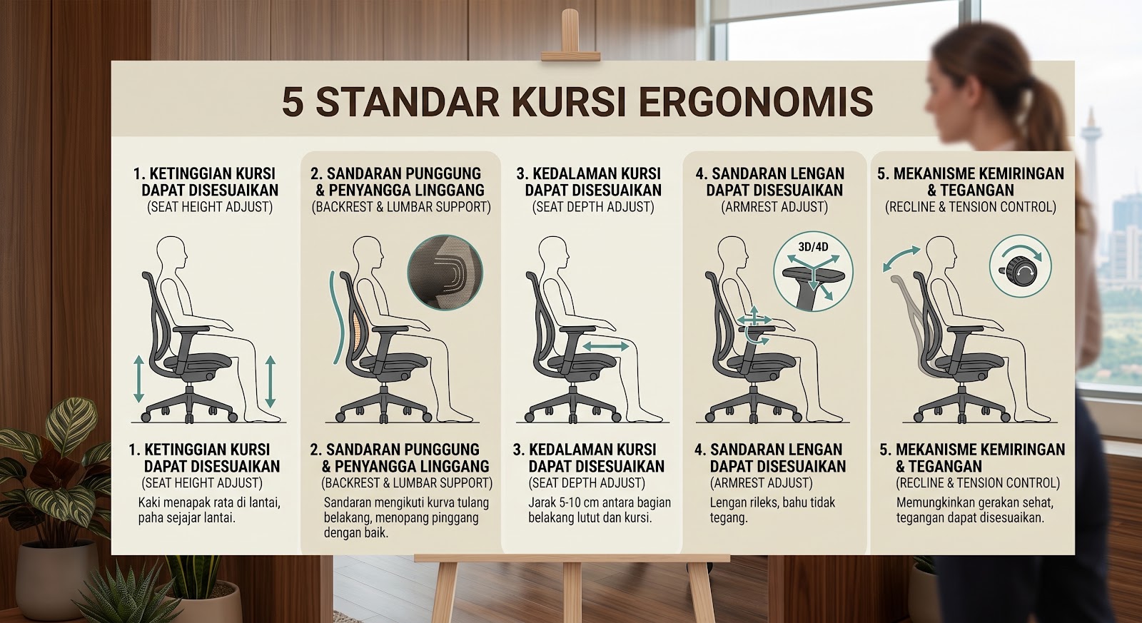 Fitur penopang lumbar support pada kursi kantor jaring modern COCOUP