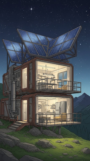 Concept Art of a Futuristic Off-Grid Cabin with Solar Panels in a Mountain Landscape - Free mobile Wallpaper