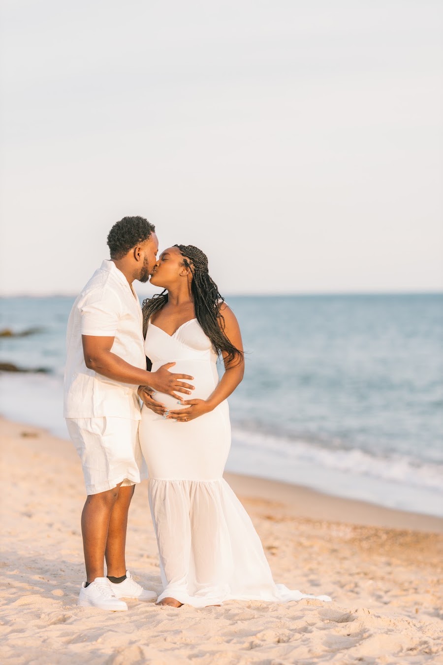 Coastal maternity couple portrait at sunset — New England