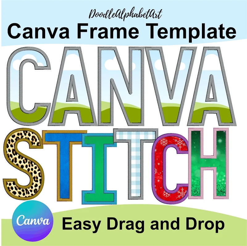 Editable faux embroidery Canva frame preview for Editable Canva Frame Letters