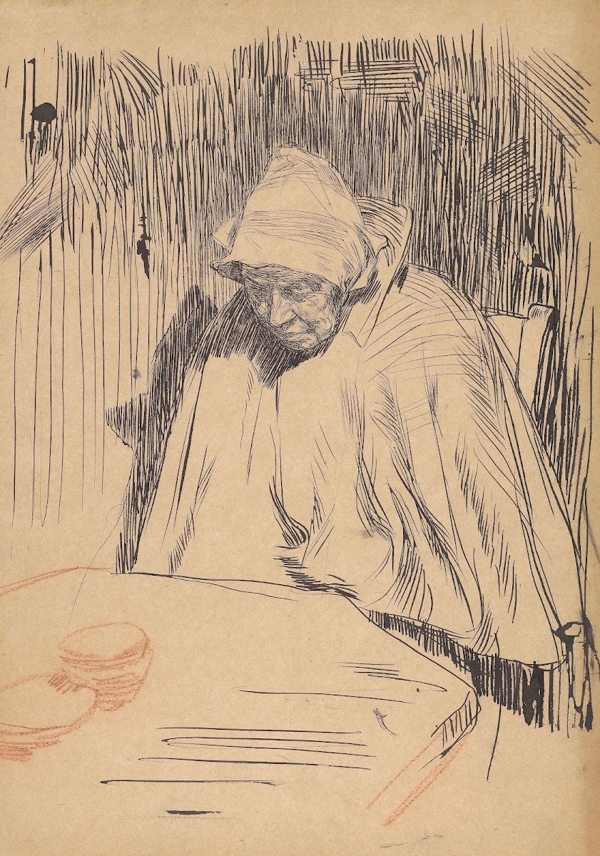 Oude vrouw aan tafel Malle Teun 1874   1925