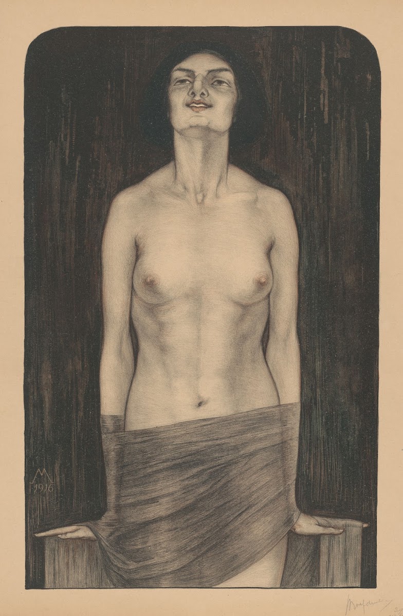 Staande vrouw met ontbloot bovenlichaam 1916