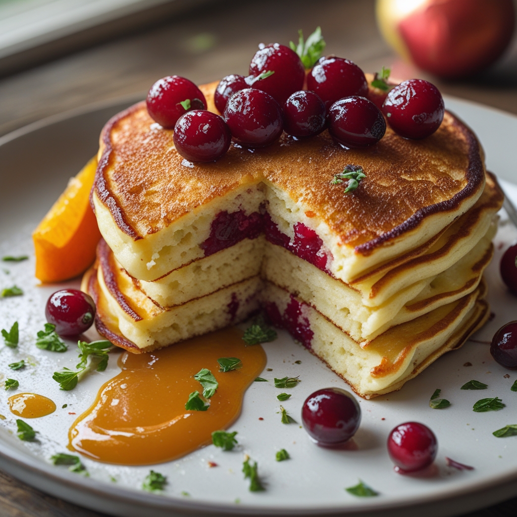 Cranberry Orange Ricotta Pancakes – Fluffy, Zesty & Bursting with Holiday Flavor! Easy Homemade Delight finished