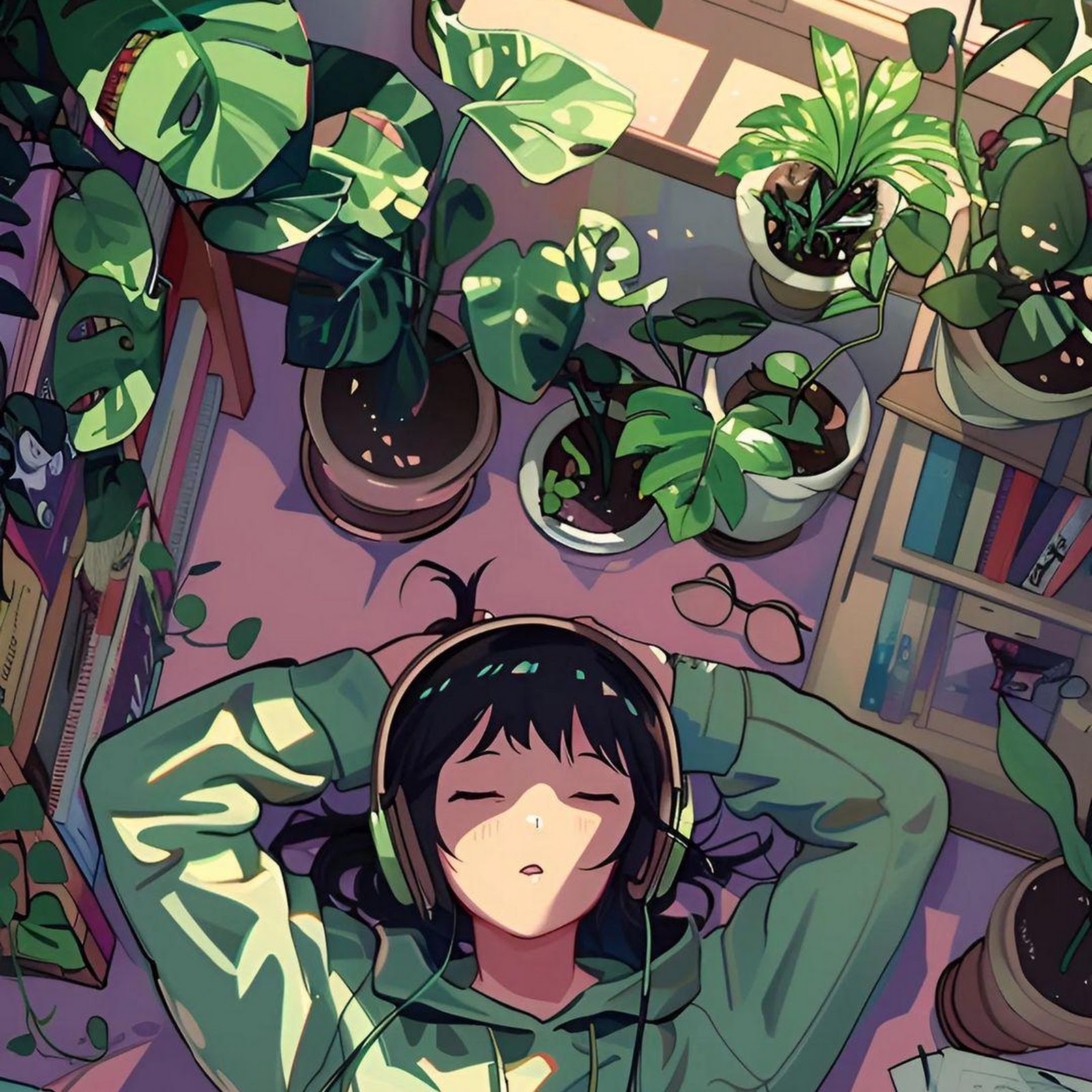 Download Cozy Anime Girl Listening to Music Full HD iPhone