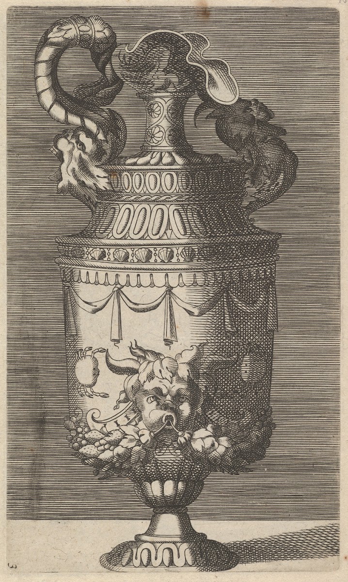 Vase with a Mask Garlands and Two Crabs 17th century