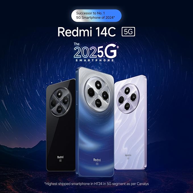 Redmi 14C 5G (Starlight Blue, 6GB RAM, 128GB Storage) | Superfast 4nm Snapdragon 4 Gen 2 | 120Hz 17.47cm (6.88”) Display | 5160mAh Battery | 50MP Dual Camera | Premium Starlight Design