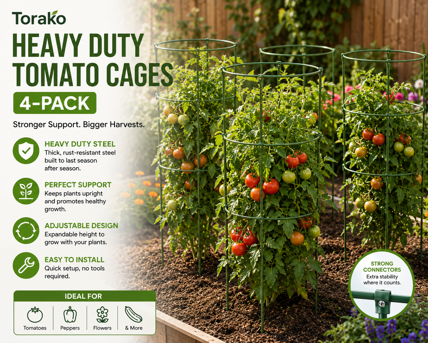 Torako Heavy Duty Tomato Cages 4-Pack