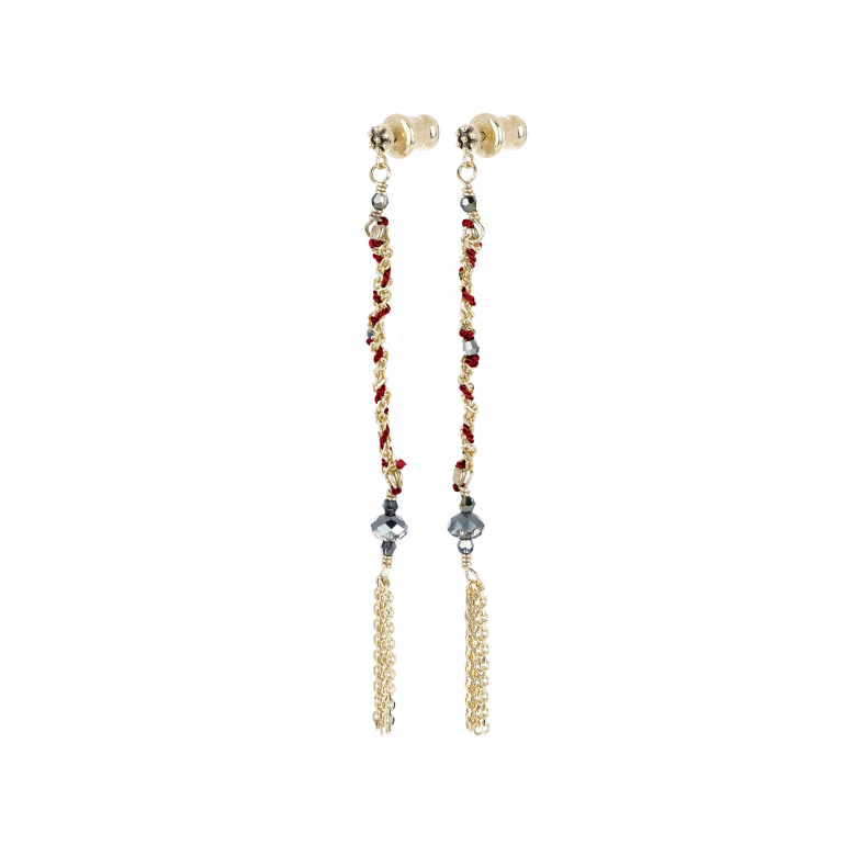 Серьги с шелком GOLD BURGUNDI