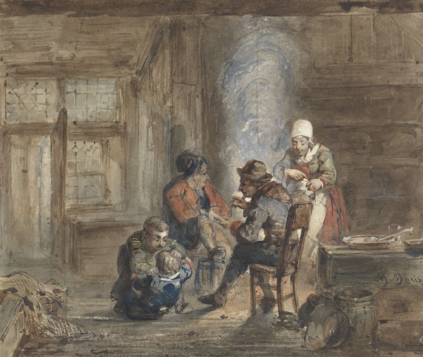 Interieur met een familie rond een haard 1849   1917