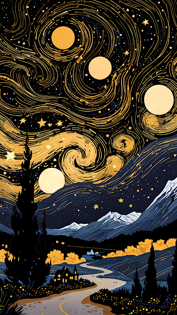 Swirling Starry Night Landscape, Van Gogh Inspired Painting - Free mobile Wallpaper