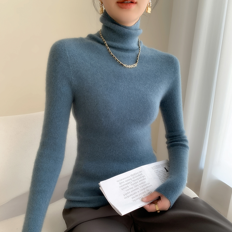Women's cashmere turtleneck sweater, ribbed, slim fit