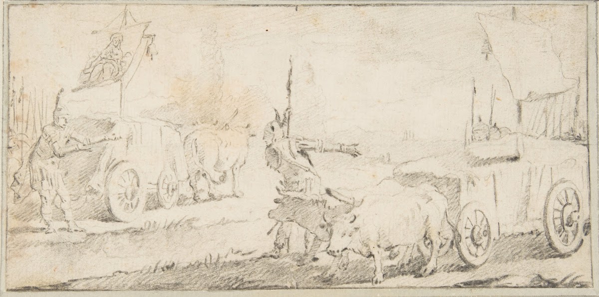 Soldiers Driving Ox Carts with Banners 16961770
