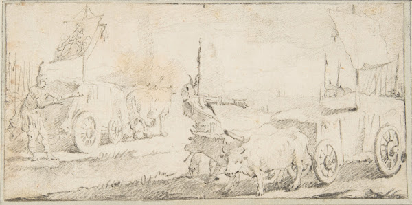 Soldiers Driving Ox Carts with Banners 16961770
