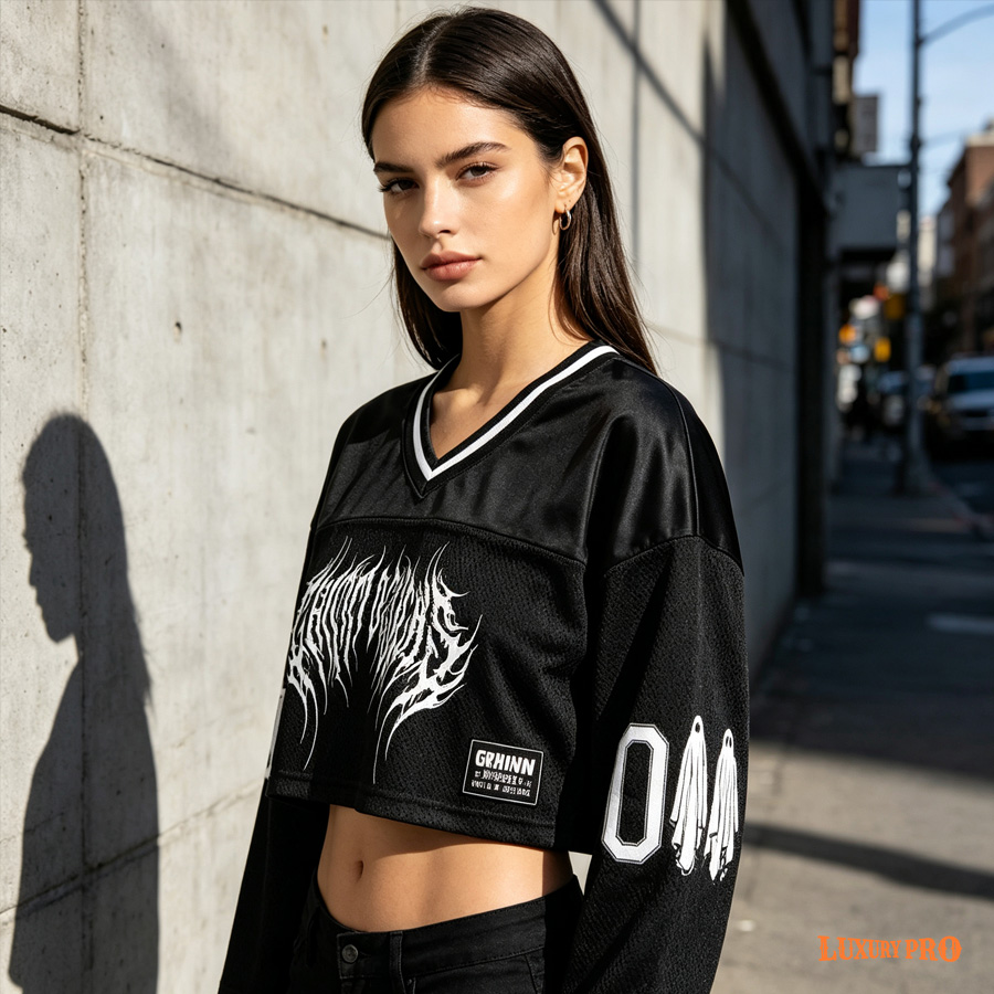 AOP FDM Color Block Cropped Long Sleeve
